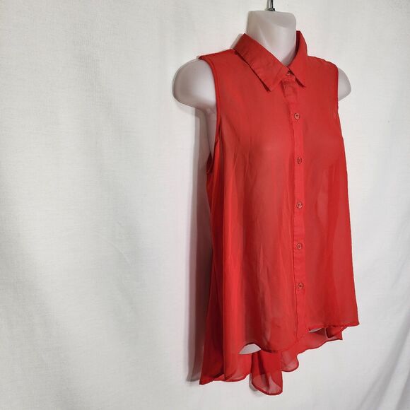 Sans Souci Womens Tank Top Blouse Size Small Sheer Button Up Sleeveless Hi Low - Picture 4 of 8